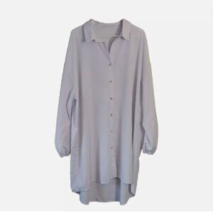 No Tag 4XL White‎ Button Up Long Sleeve Dress Polyester Spandex Collared F10